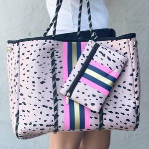 Neoprene Purse with Wallet/ Doted Blush Pink